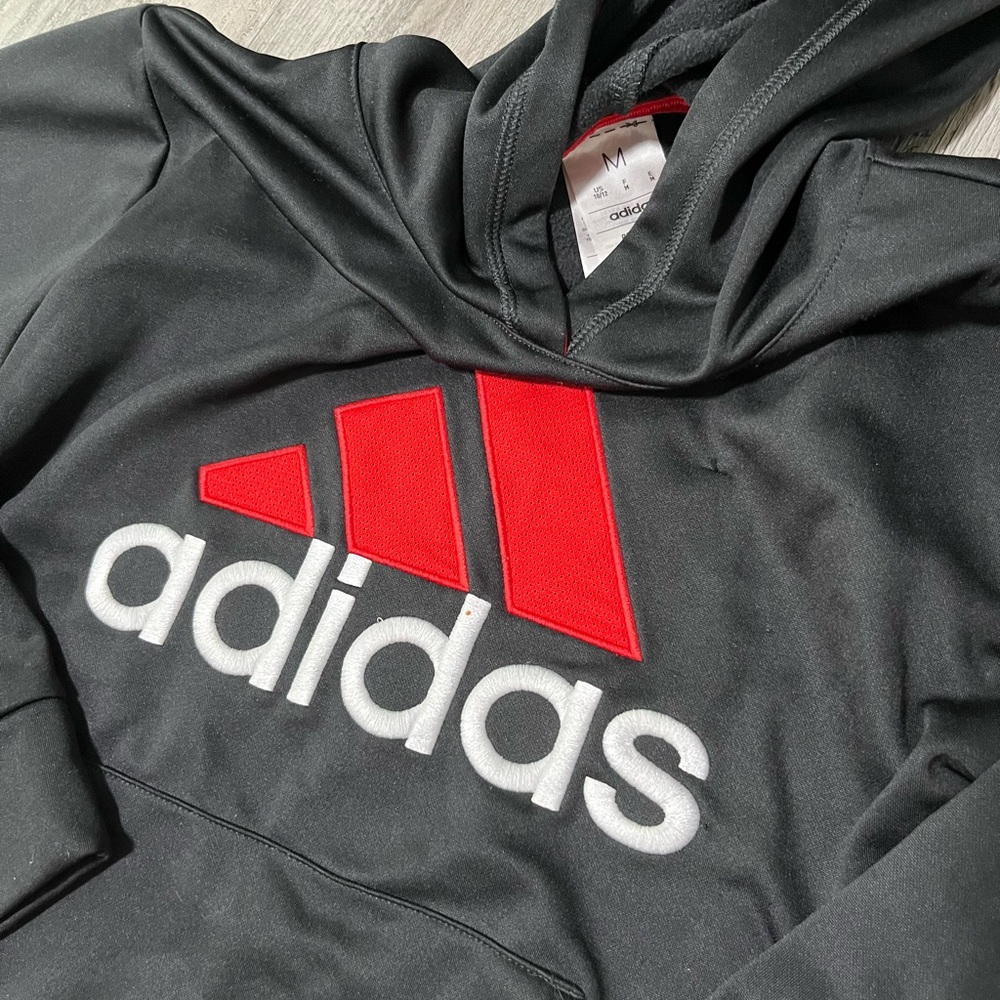 Adidas Black Hoodie with Red and White Logo